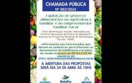 Prefeitura de Batalha divulga Chamada Pública para Aquisição de Gêneros Alimentícios da Agricultura Familiar e do Empreendedor Familiar Rural